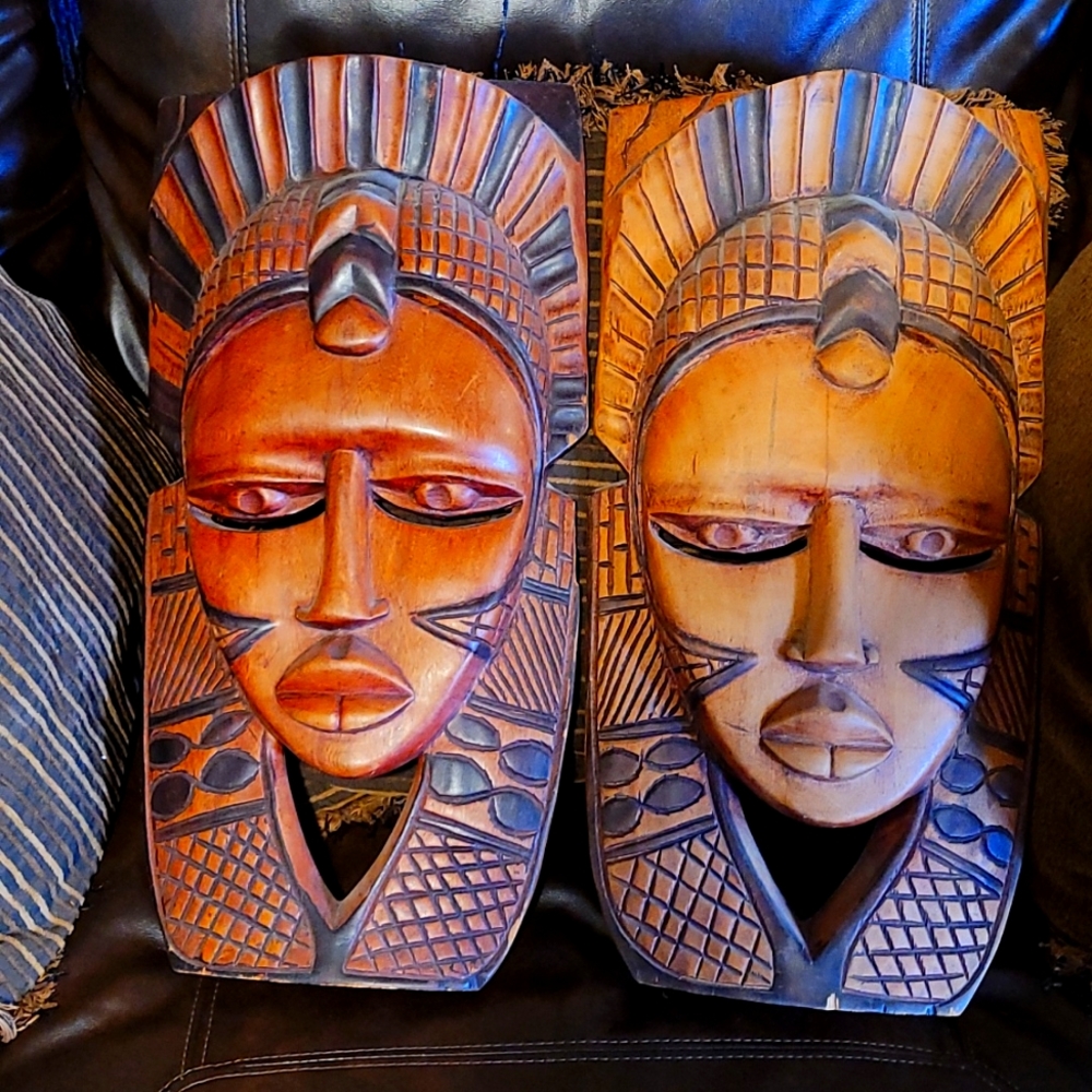 Authentic Nigeria red wood mask/decor